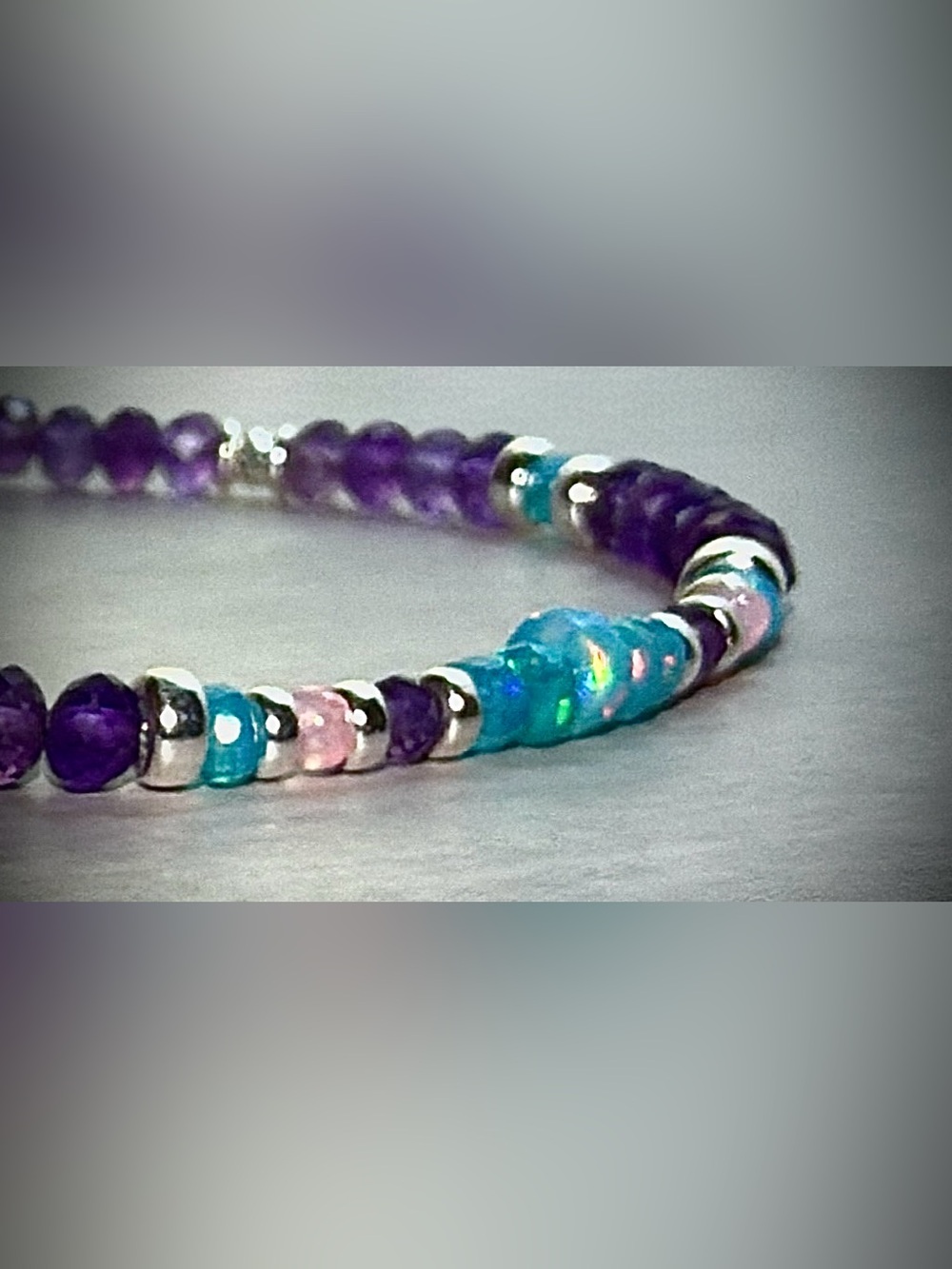 🌸One-of-a-kind 🪻
Ethiopian Opal Amethyst Bracelet in Sterling Silver